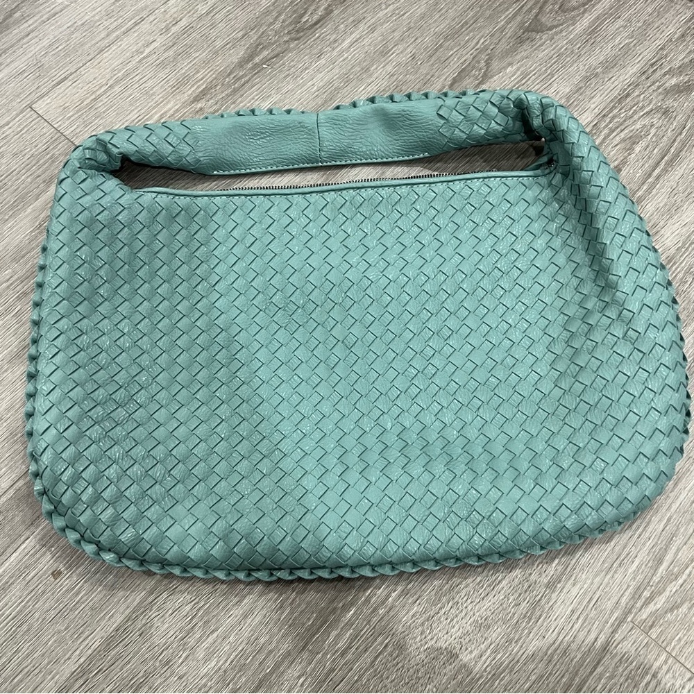 Woven Teal Handbag | Boho Woven Tote Purse | Teal Shoulder Bag